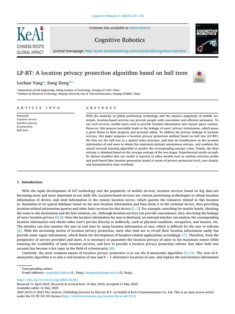 LP BT A Location Privacy Protection Algorithm Based On - 2023 ...