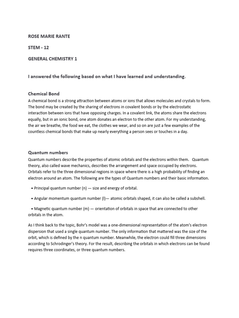 Works in General Chemistry 1 | PDF | Chemical Bond | Atomic Orbital