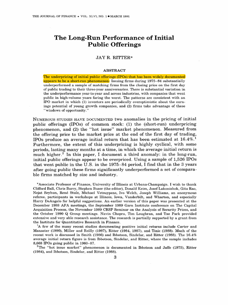 IPO Long-Run Underperformance Analysis | PDF | Initial Public Offering ...