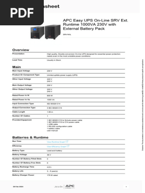 APC Easy UPS SRV RM 1000VA/800W 230V with Rail Kit On-line UPS SRV1KRIRK-E – I.T. Solutions
