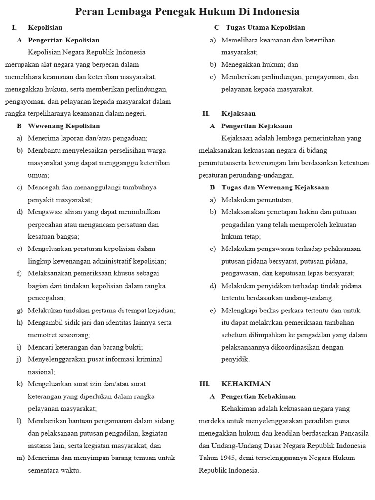 Peran Lembaga Penegak Hukum Di Indonesia | PDF