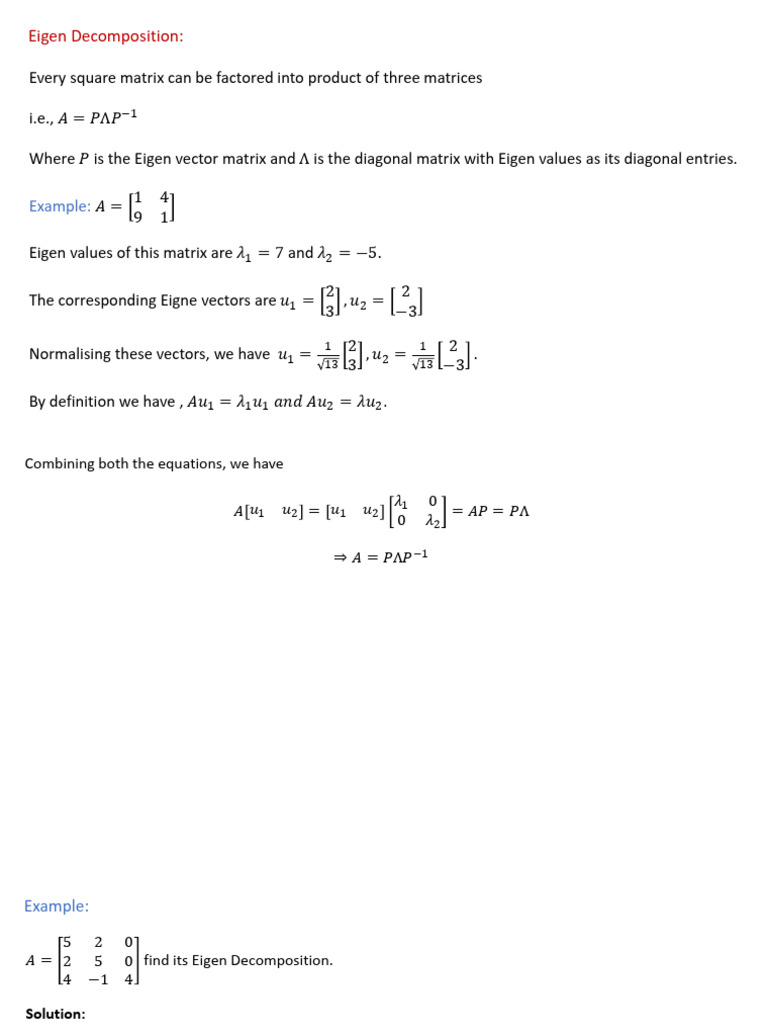 Eigen Decomposition | PDF | Matrix (Mathematics) | Eigenvalues And  Eigenvectors