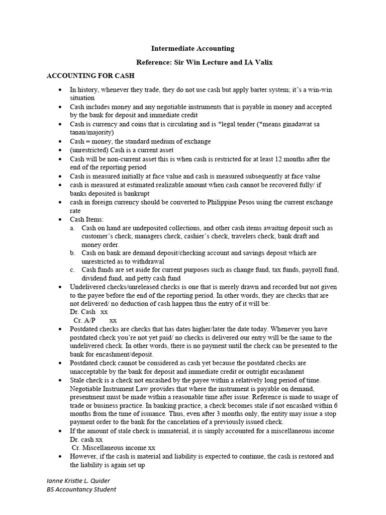 Intermediate Accounting NOTES | PDF | Cheque | Banks