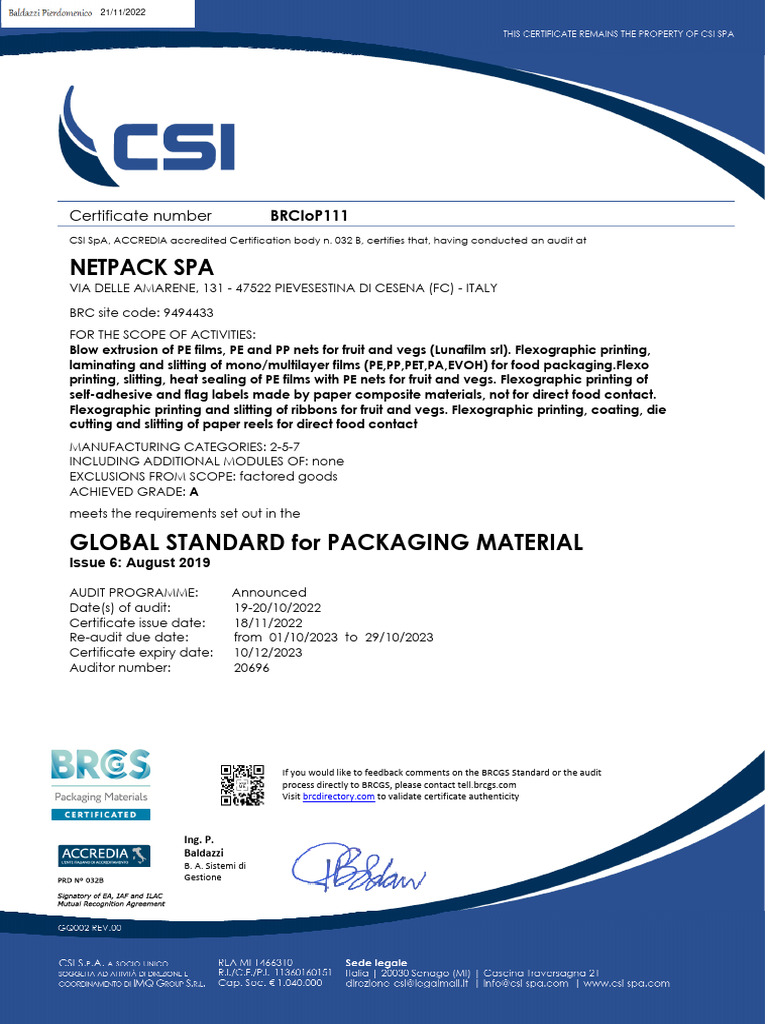 BRCGS Certification Netpack | PDF