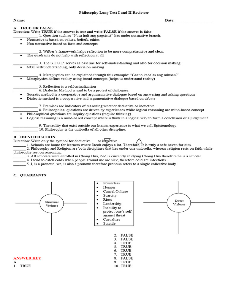 Philosophy Long Test I And Ii Reviwer Pdf Reason Inductive Reasoning