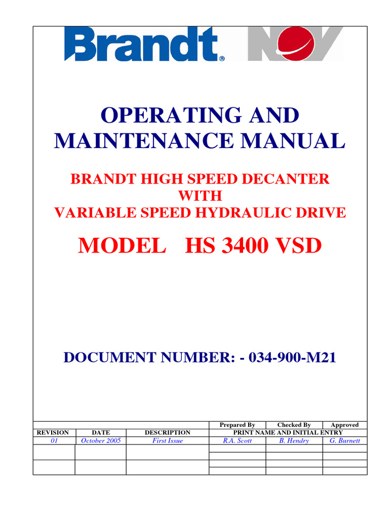 Brandt - Maintenance - Manual - 01 HS3400 VSD - JCE Panel | PDF | Pump ...