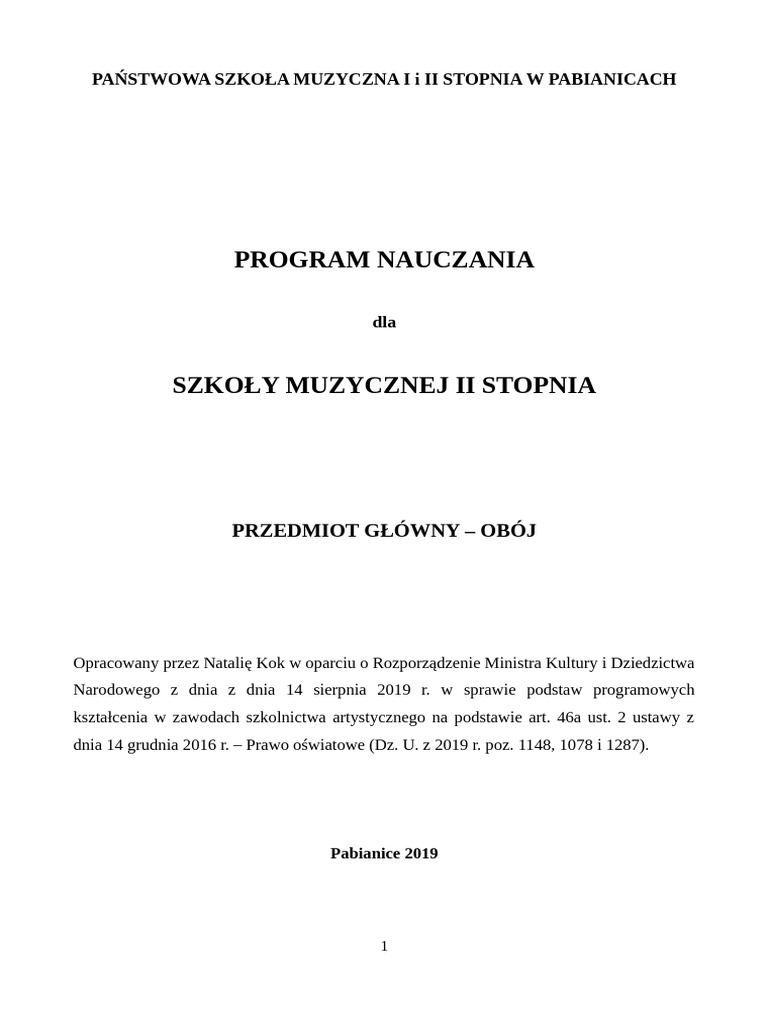 Program Nauczania 2019 Obój II ST NKOK | PDF