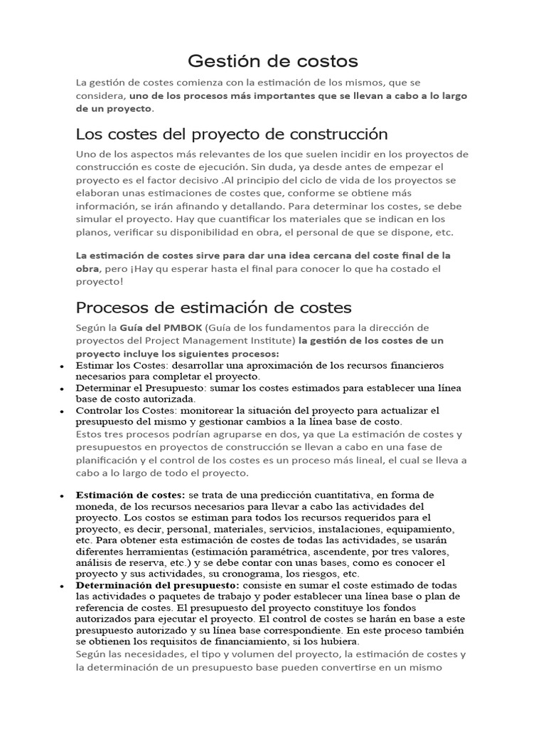 Gestión de Costos en Construcción | PDF | Presupuesto | Economias