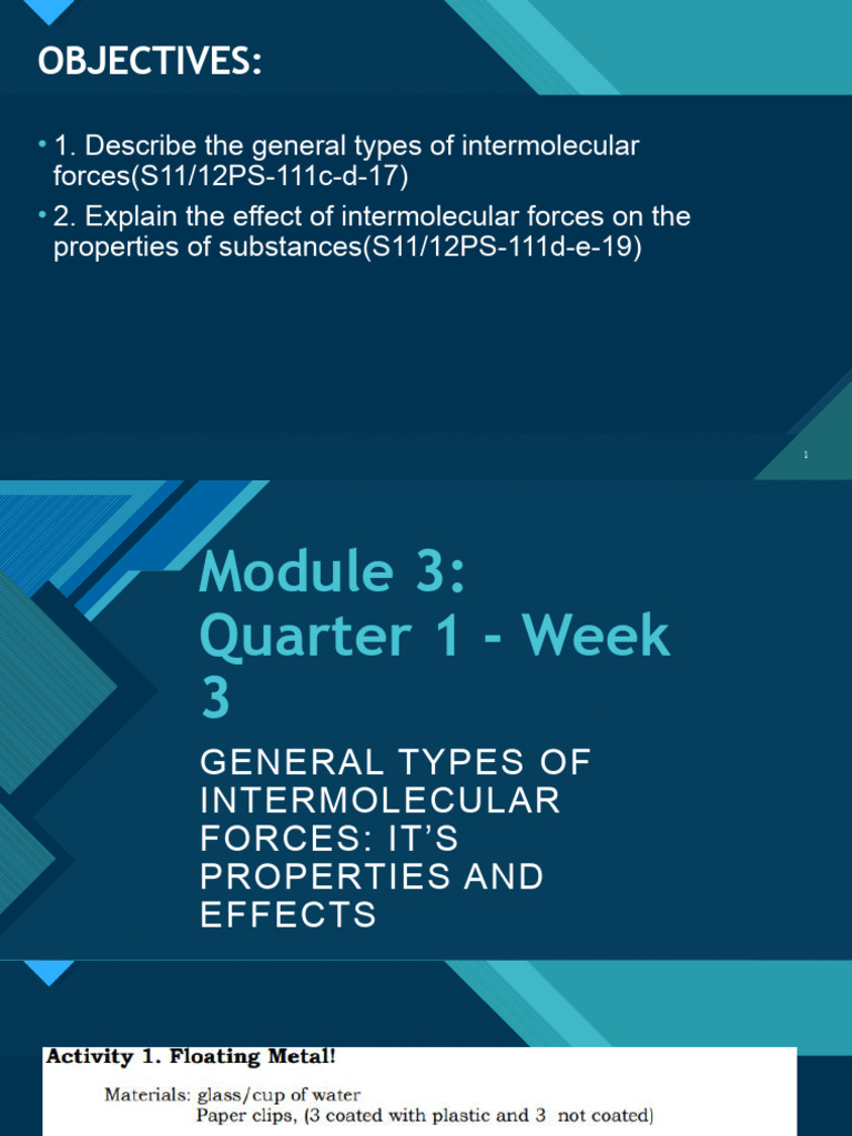 Module 3 Week 3 | PDF | Chemical Polarity | Intermolecular Force