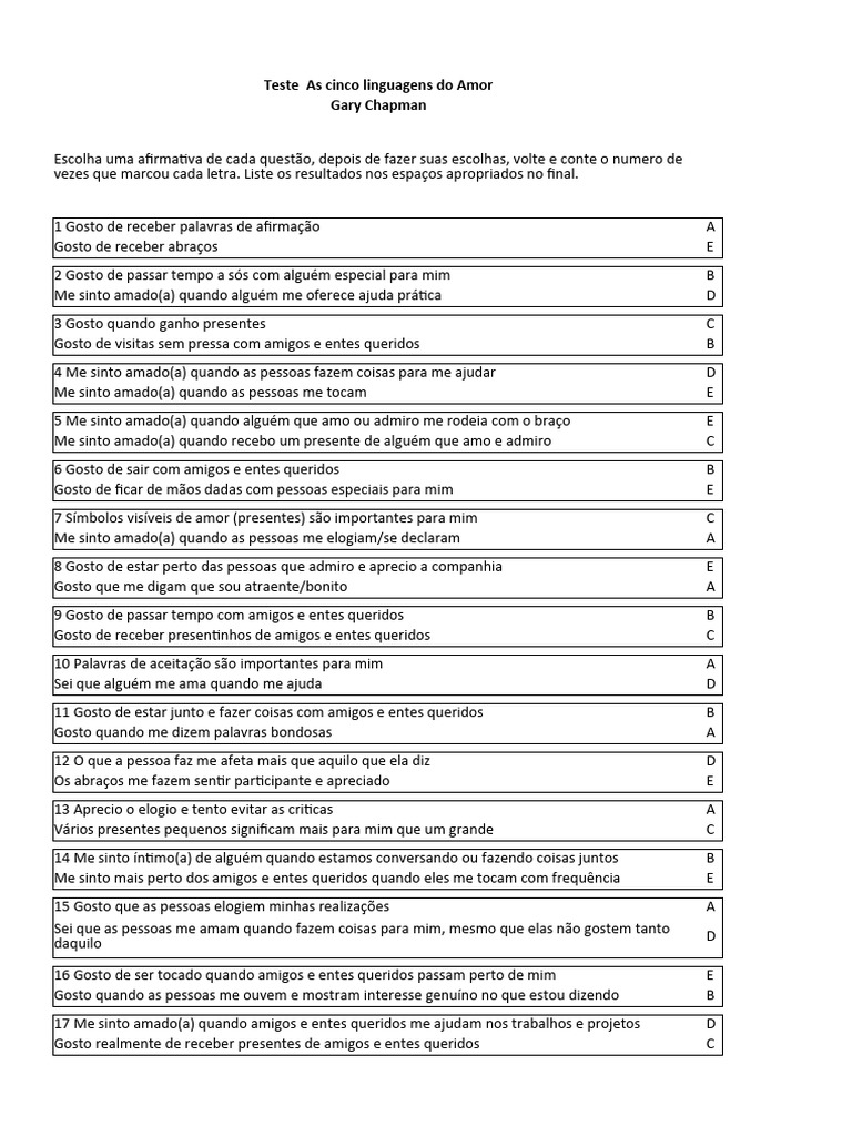 Teste das 5 Linguagens do Amor | PDF | Amor