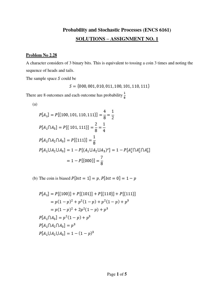 Solutions Assignment No 1 | PDF | Area | Probability And Statistics