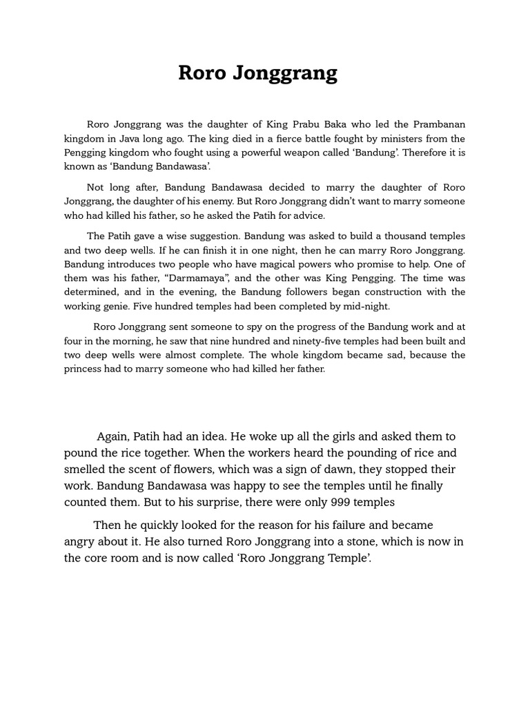 Roro Jonggrang's Reluctance to Marry | PDF | Java