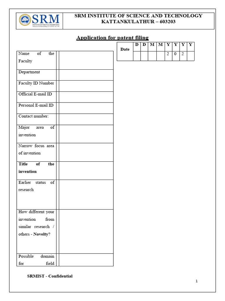 Patent Application Disclosure Form | PDF | Invention | Patent