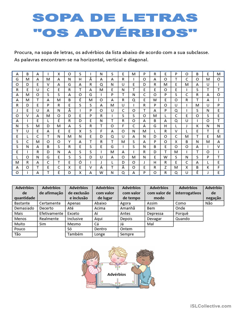 Advérbios - Sopa de Letras | PDF | Advérbio | Caça-palavras