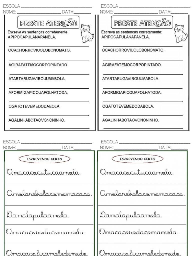 Atividades de Texto Fatiado para Alfabetização | PDF