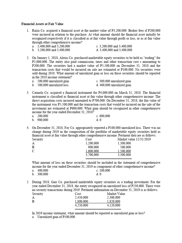 Fair Value Financial Assets Analysis | PDF | Dividend | Fair Value