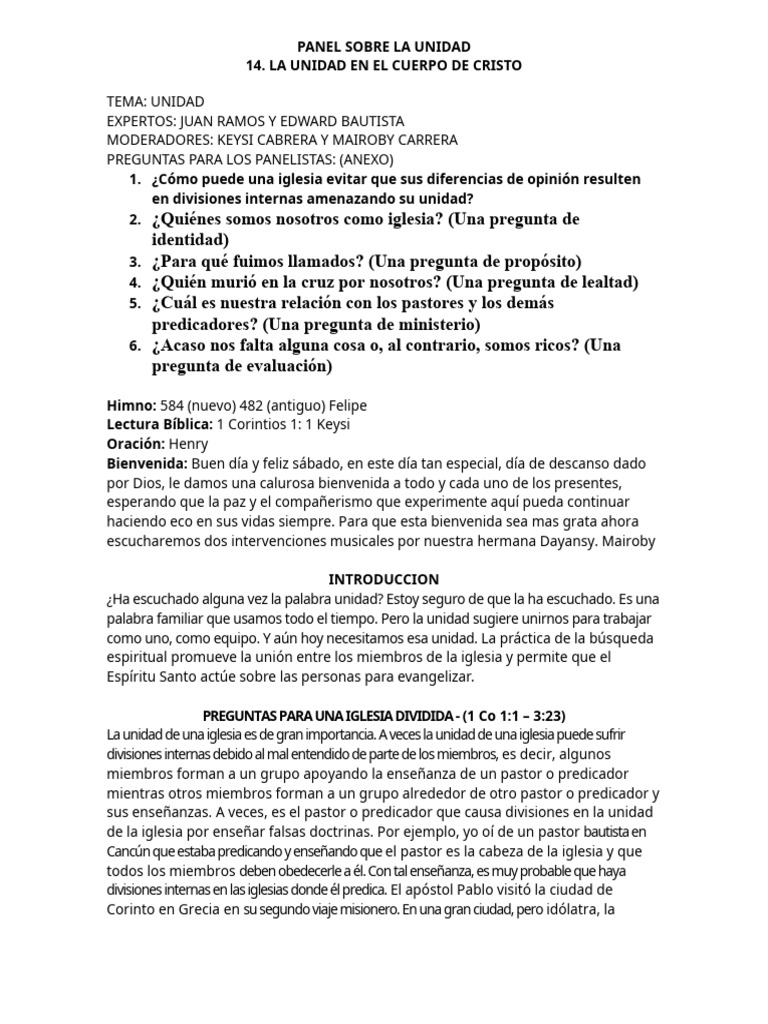 Unidad en el Cuerpo de Cristo | PDF | Pablo el apóstol | Iglesia cristiana
