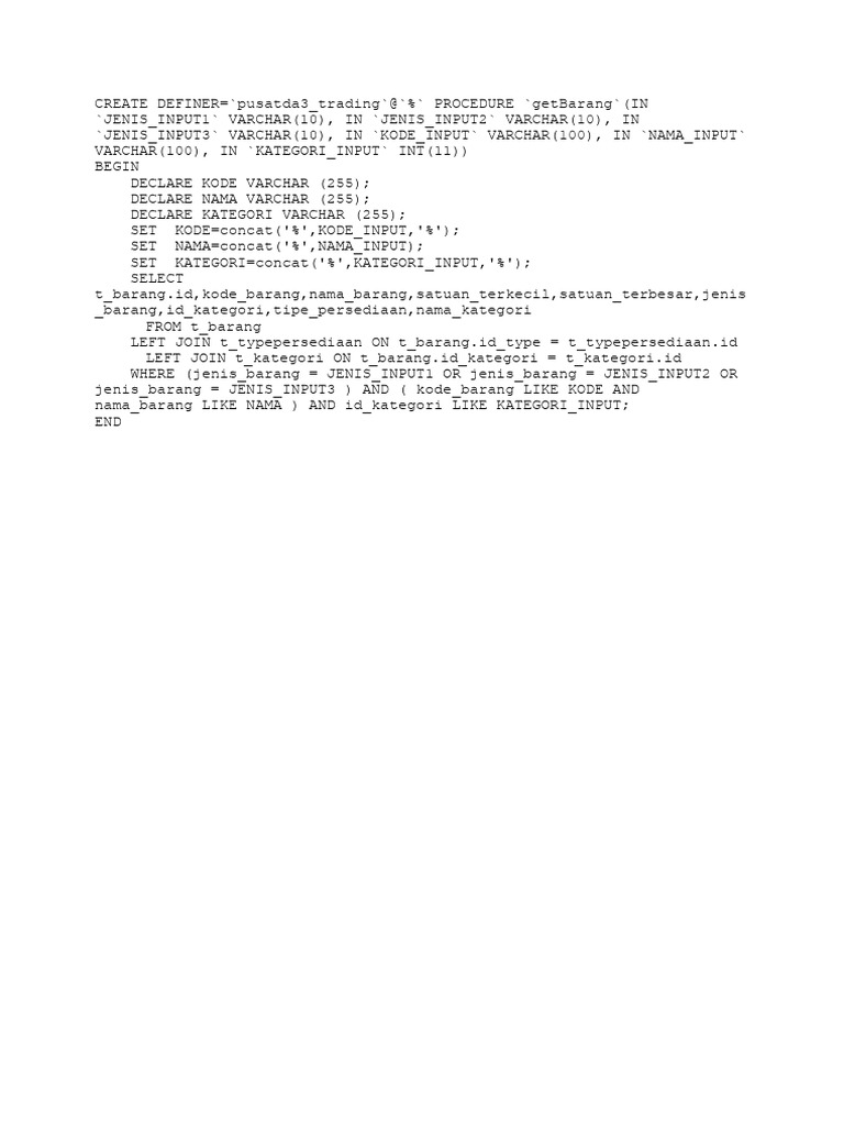 Prosedur SQL untuk Multi Select Barang | PDF