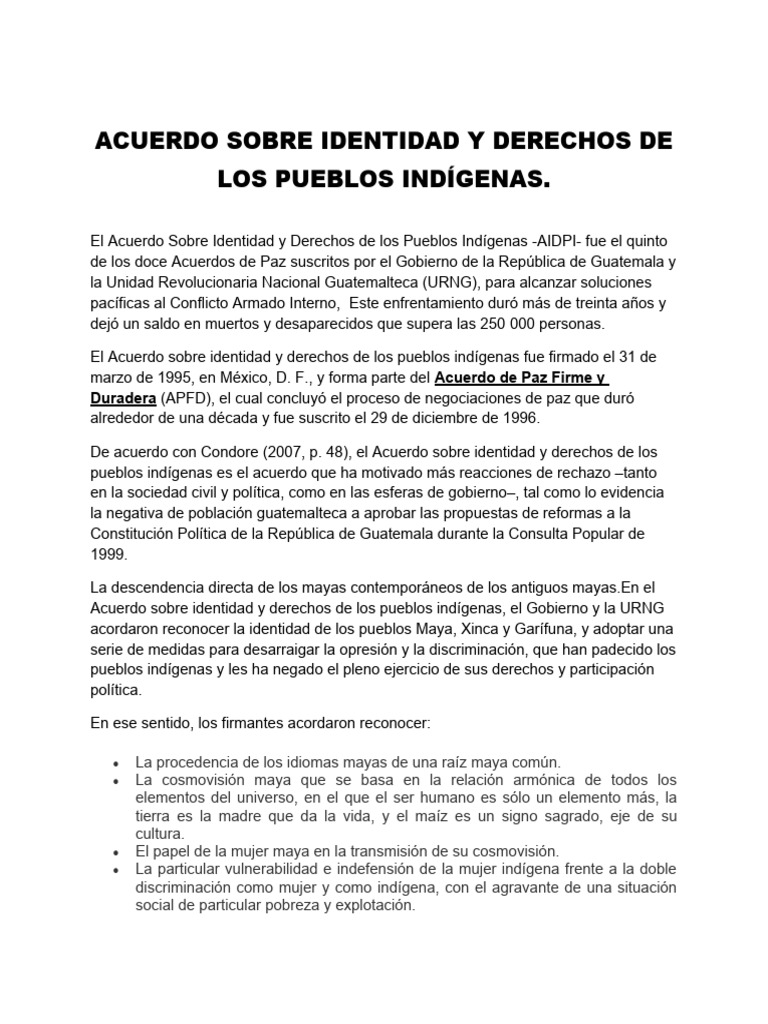 Acuerdo Sobre Identidad y Derechos de Los Pueblos Indígenas | PDF ...