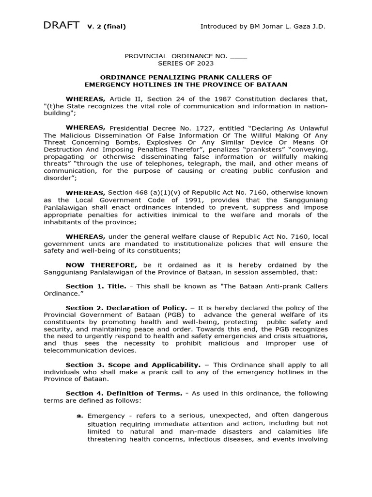 Anti prank call ordinance v2 pdf emergency justice