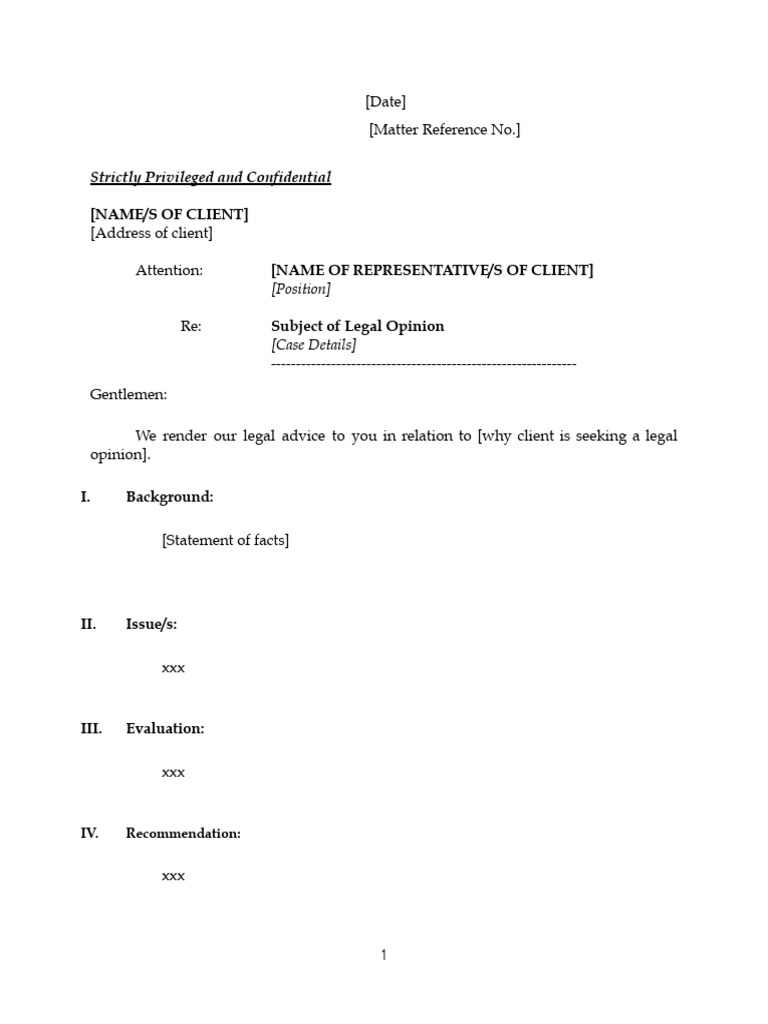Template of Legal Opinion | PDF