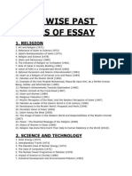 Topic Wise Past Papers of Essay