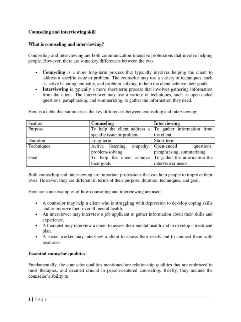 Counseling And Interviewing Skill Pdf Empathy Psychotherapy
