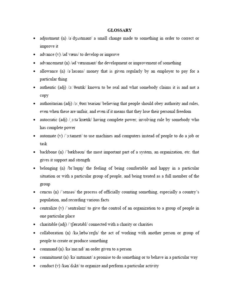 English for business m1 glossary 1 l y t ph n reading listening