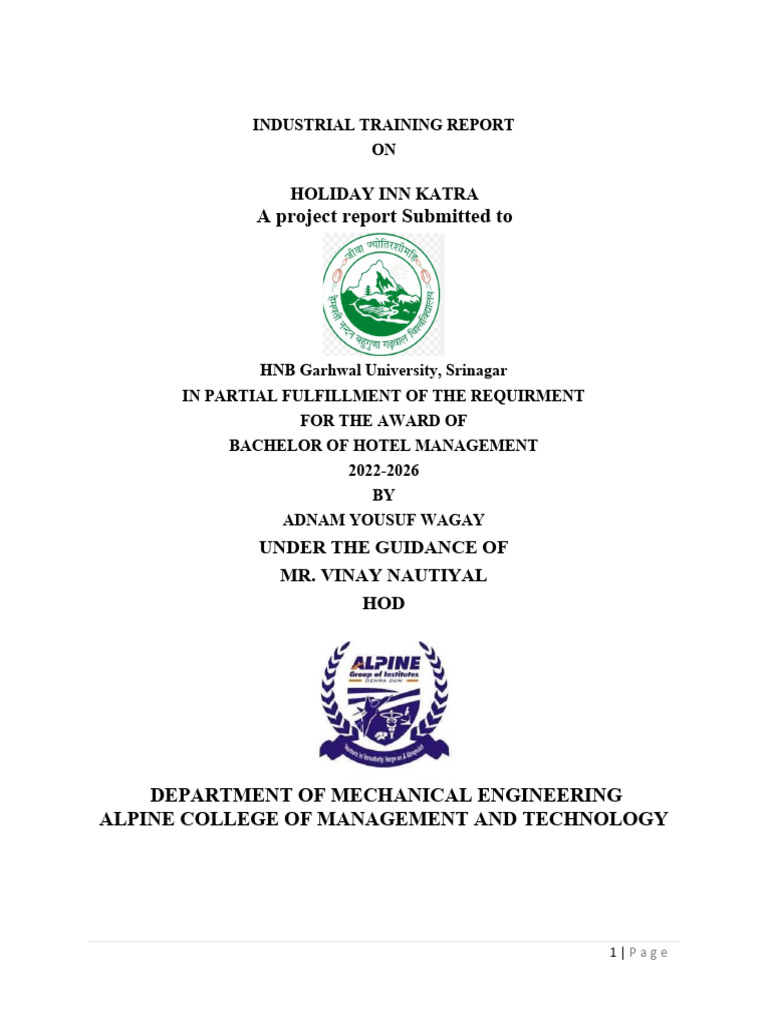 Holiday Inn Katra Training Report | PDF | Hospitality Industry