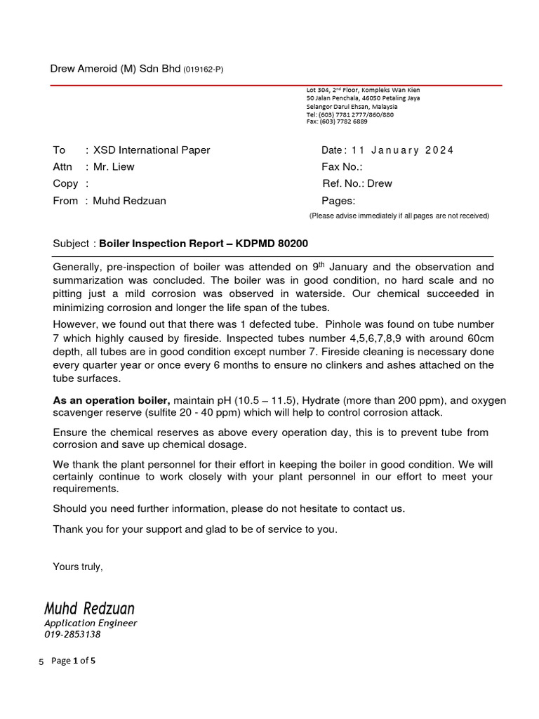 Boiler Inspection Report: KDPMD 80200 | PDF | Chemistry | Materials