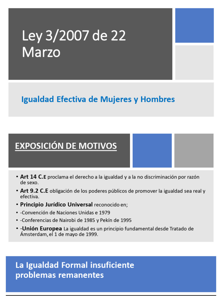 Igualdad Real y Formal en la Ley 3/2007 | PDF | Igualdad de género ...