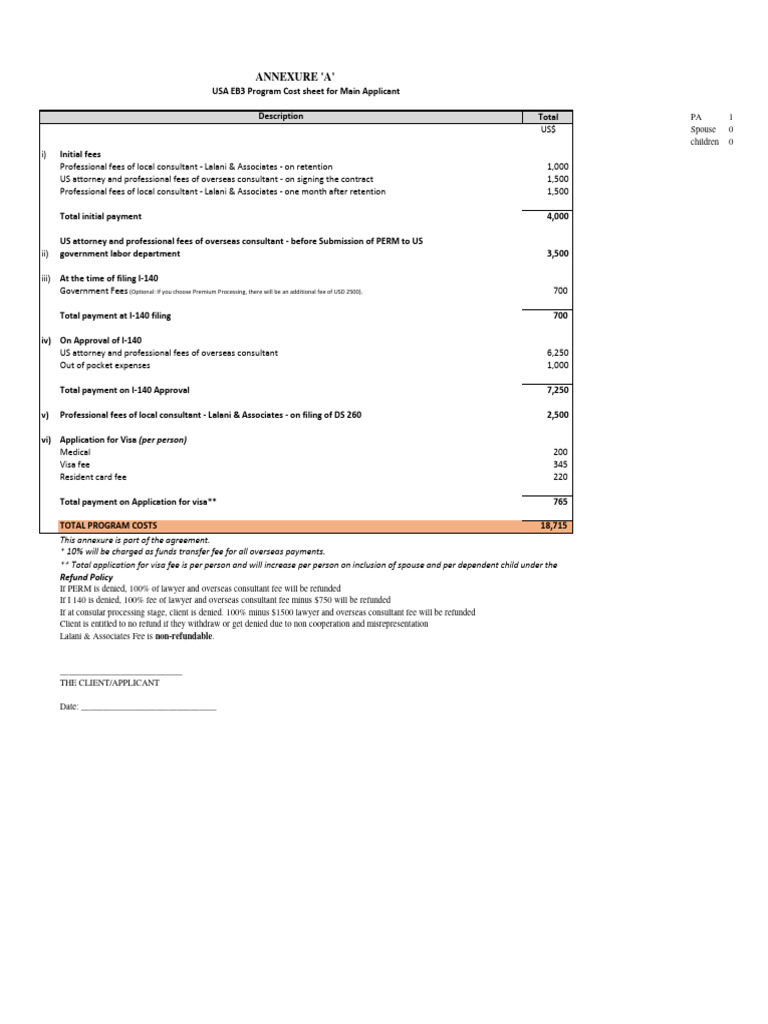 New Cost Sheet EB3 Applicable From January 2024 Onwards PDF Fee