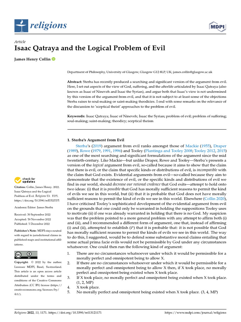 Isaac qatraya and the logical problem of evil pdf problem of evil god