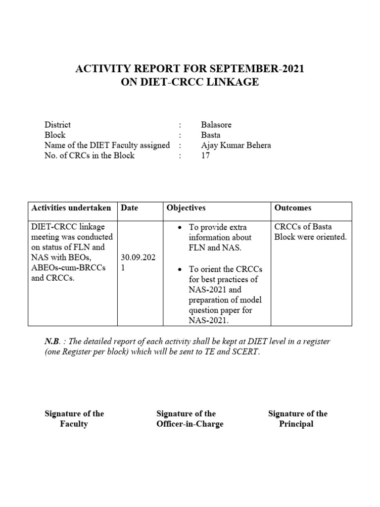 DIET-CRCC Activities Report 2021-2022 | PDF | Finance & Money ...