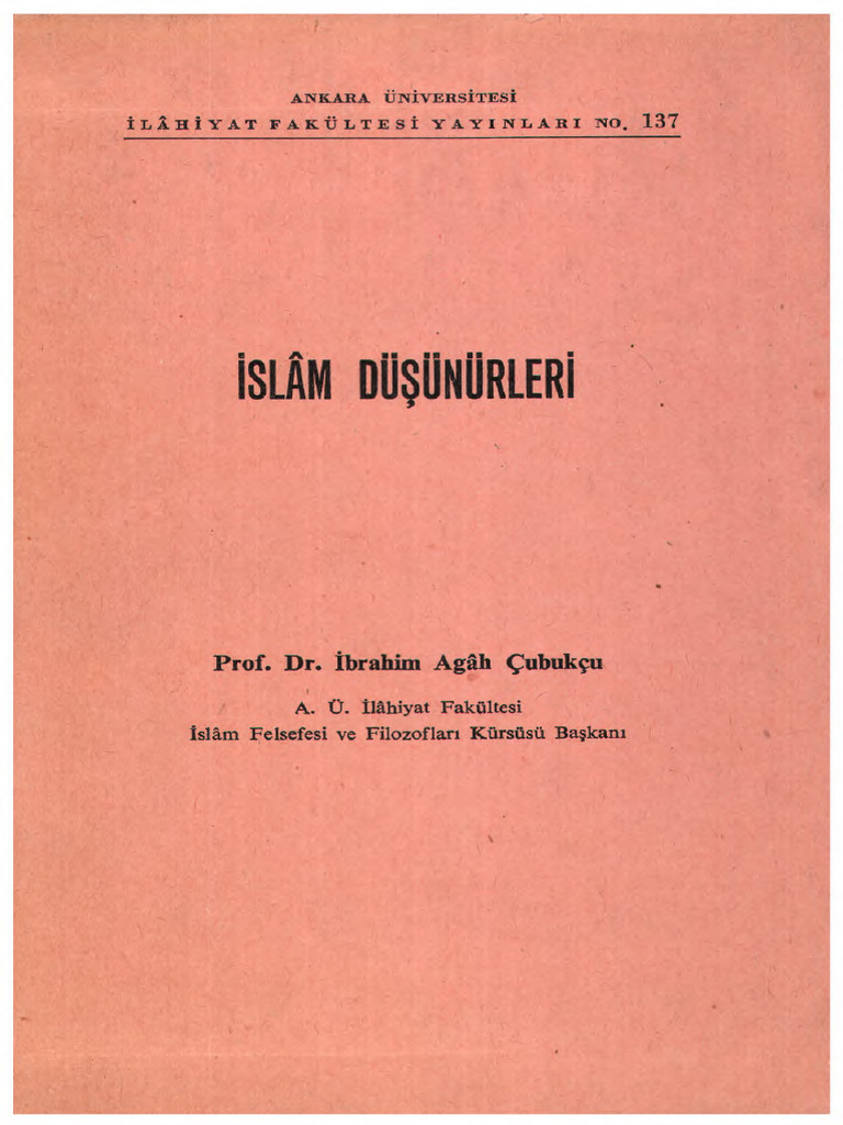 İbrahim Agâh Çubukçu - İslâm Düşünürleri | PDF
