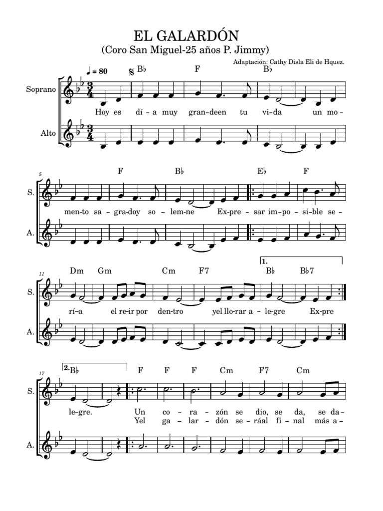 El - Galardón (2 Voces) Coro San Miguel-25 Años P. Jimmy | PDF | Canto ...
