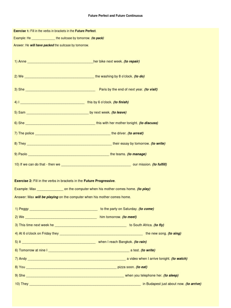 FUTURE PERFECT CONTINUOUS EXERCISE PDF visual data 2