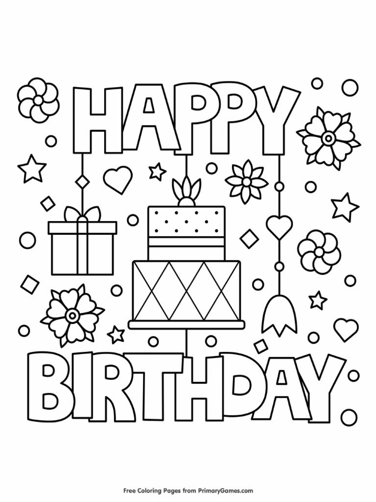 Happy Birthday Coloring Card Free Printable Pdf