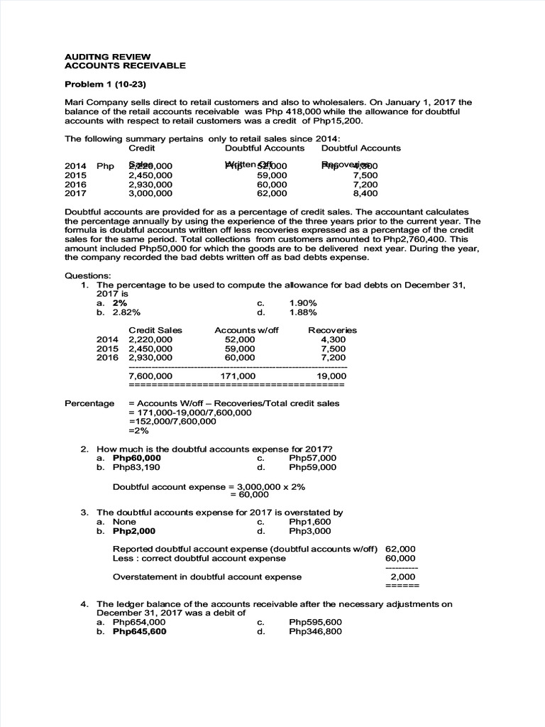 Pdf Auditng Review Accounts Receivable Problem 1 10 23 Compress Pdf