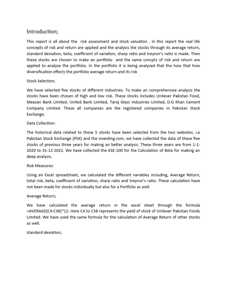 Introduction Report | Download Free PDF | Beta (Finance) | Coefficient ...