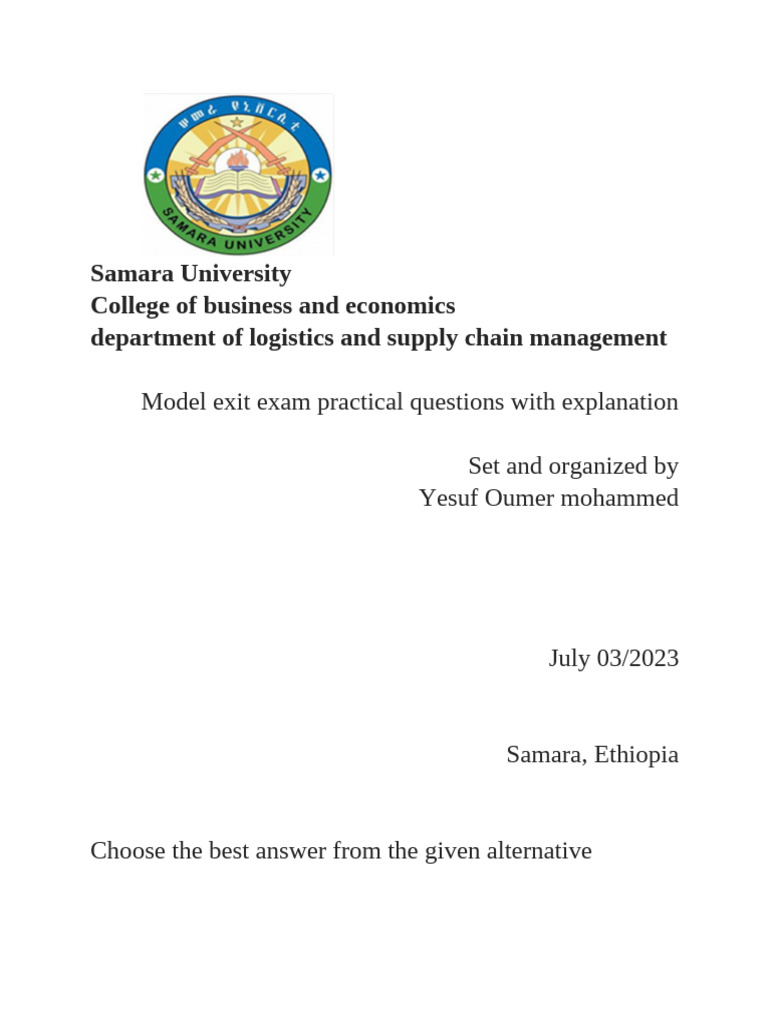 2015 Exit Exam Taker Model Practical Questions | PDF | Supply Chain