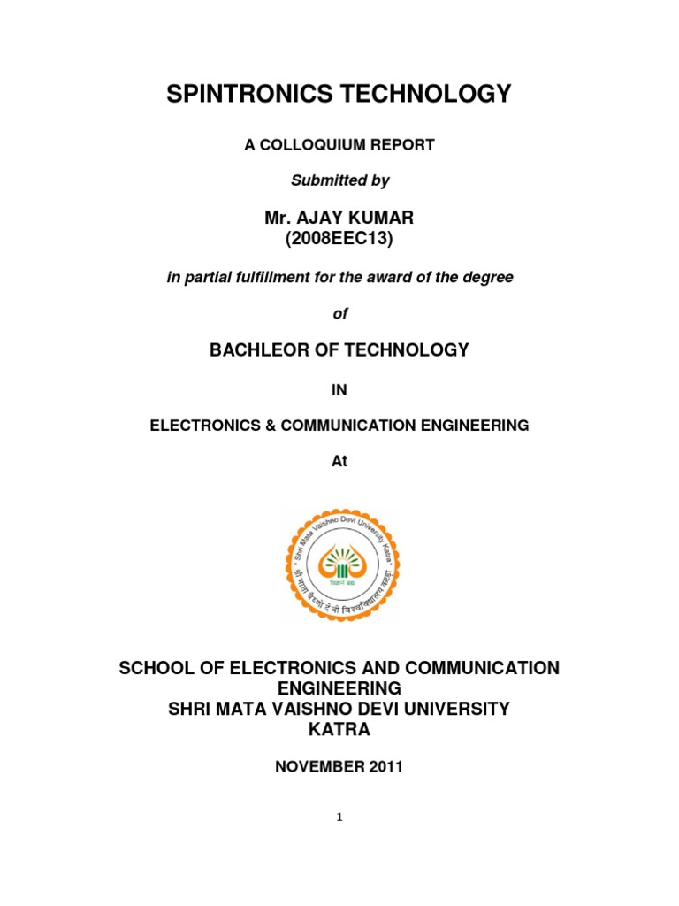 Spintronics Report by Ajay Kumar PDF Field Effect Transistor