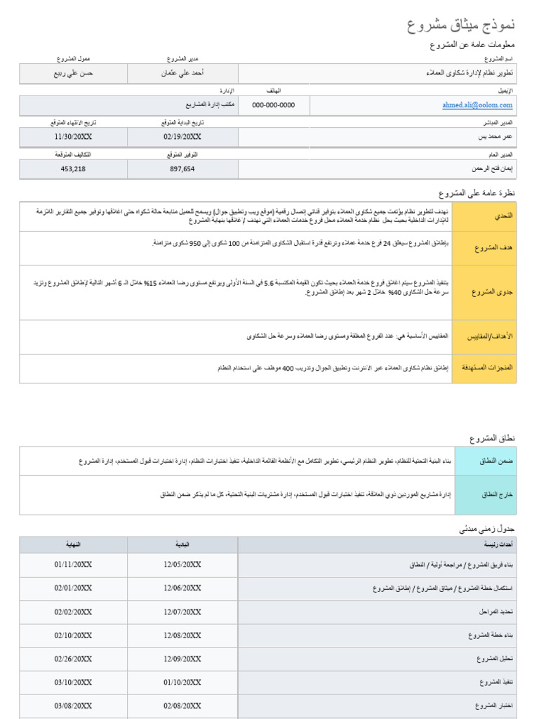 نموذج ميثاق المشروع عربي | PDF