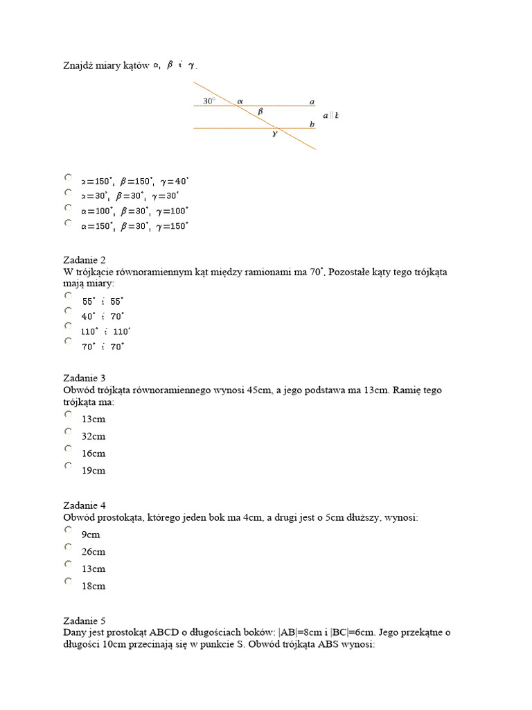 Sprawdzian Matematyka Klasa 6 Figury Na Płaszczyźnie Figury Na Płaszczyźnie Klasa 6 | PDF