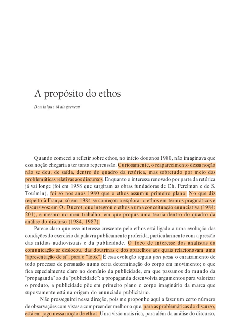 O Ethos na Análise do Discurso | PDF | Retórica | Publicidade