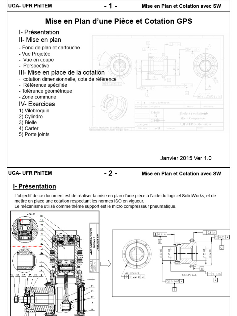 Mise en Plan et Cotation avec SolidWorks | PDF | Tolérance géométrique ...
