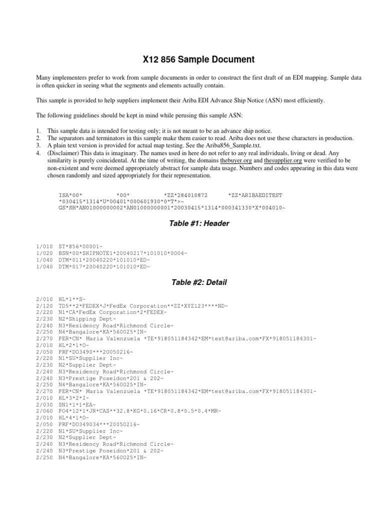 X12 856 ASN Sample Document | PDF | Electronic Data Interchange ...