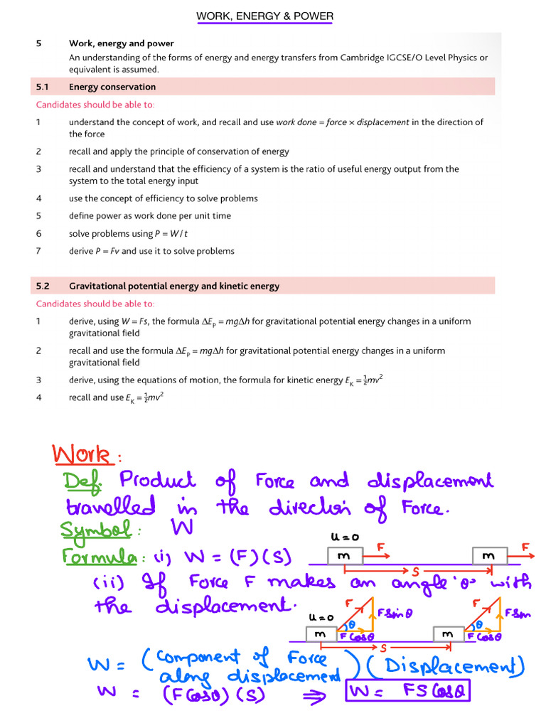 Work, Energy & Power (As June 23 Session) | PDF | Force | Potential Energy