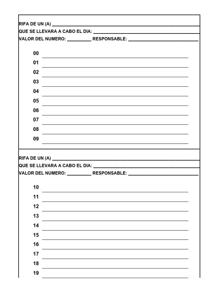 Plantilla para Rifa de 10 Números | PDF