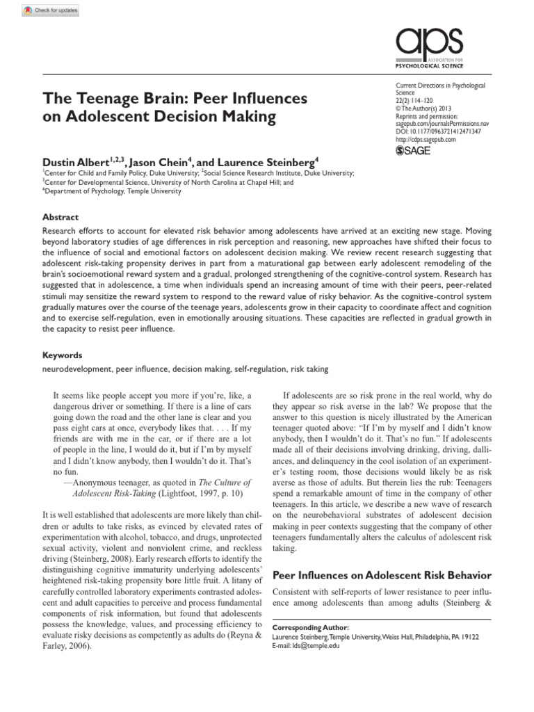 Adolescent Risk-Taking and Peer Influence | PDF | Adolescence ...